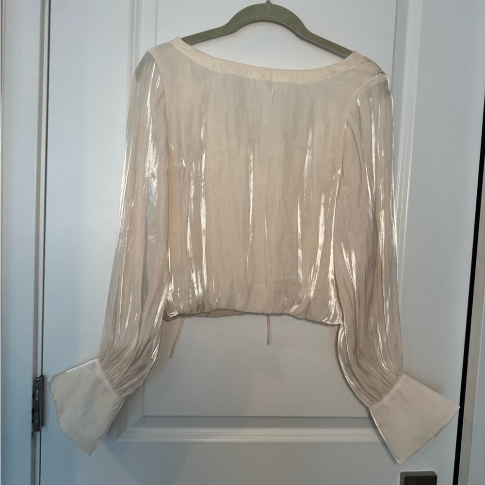 By Anthropologie Cropped Balloon Sleeve V-back Women's blouse